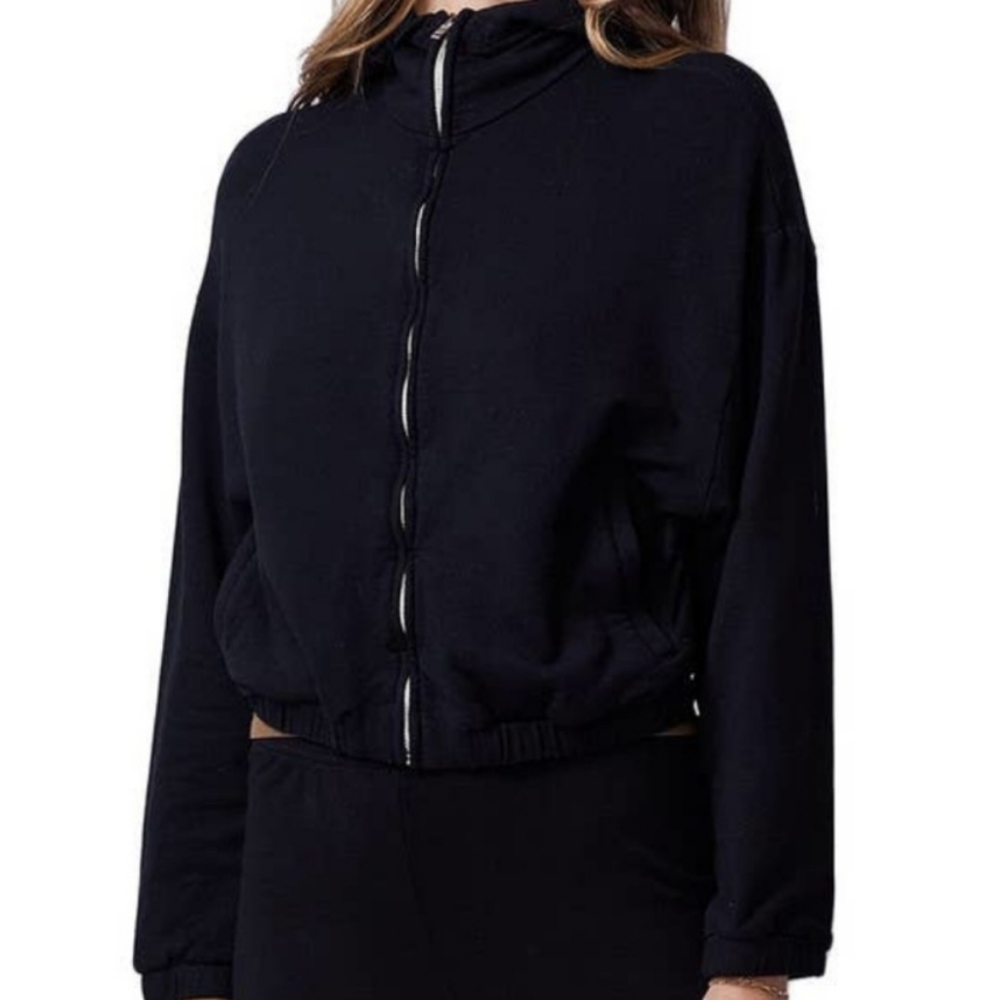 Monrow Black Zip-Up Hoodie